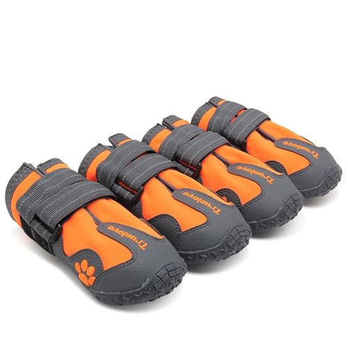 FANSU Hundeschuhe 4 Stück, Hundeschuhe Pfotenschutz Hunde Schuhe Outdoor Laufen Hundeschuhe Winter, Schuhe für Hunde Rutschfester für Kleine und Mittlere Hunde (S(2#),Orange) von FANSU