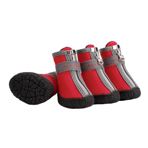 FANSU Hundeschuhe 4 Stück, Hundeschuhe Pfotenschutz Hunde Schuhe Outdoor Laufen Hundeschuhe Winter, Schuhe für Hunde Rutschfester für Kleine und Mittlere Hunde (S,Wasserdicht-Rot) von FANSU