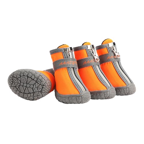 FANSU Hundeschuhe 4 Stück, Hundeschuhe Pfotenschutz Hunde Schuhe Outdoor Laufen Hundeschuhe Winter, Schuhe für Hunde Rutschfester für Kleine und Mittlere Hunde (XL,Wasserdicht-Orange) von FANSU