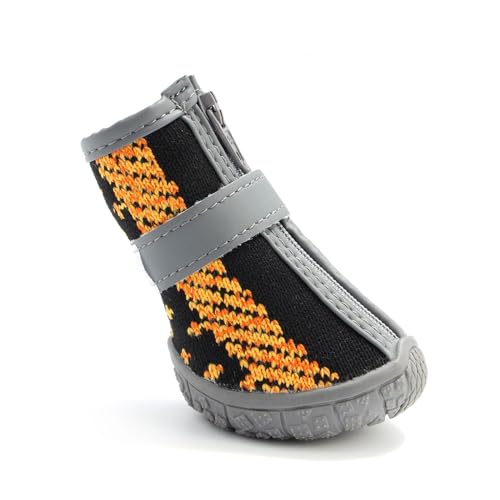 FANSU Hundeschuhe 4 Stück, Hundeschuhe Pfotenschutz Hunde Schuhe Outdoor Laufen Hundeschuhe Winter, Schuhe für Hunde Rutschfester für Kleine und Mittlere Hunde (XS,Gelb-Schwarz) von FANSU