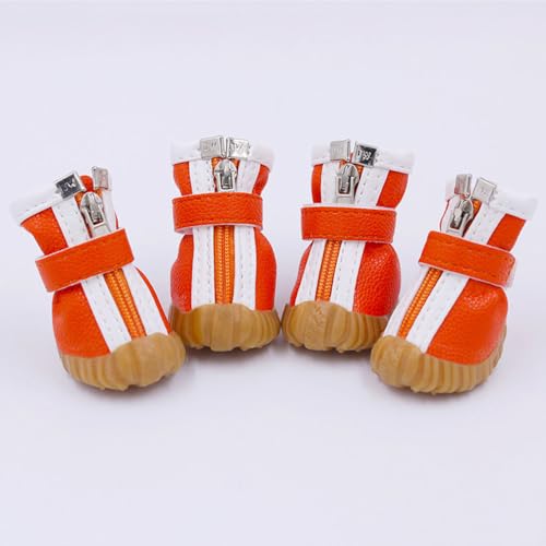 FANSU Hundeschuhe 4 Stück Hundeschuhe Pfotenschutz Hunde Schuhe Laufen Hundeschuhe Winter Schuhe für Hunde PU Schneestiefel Schuhe Hund für Kleine Mittlere Hunde (2,Orange) von FANSU