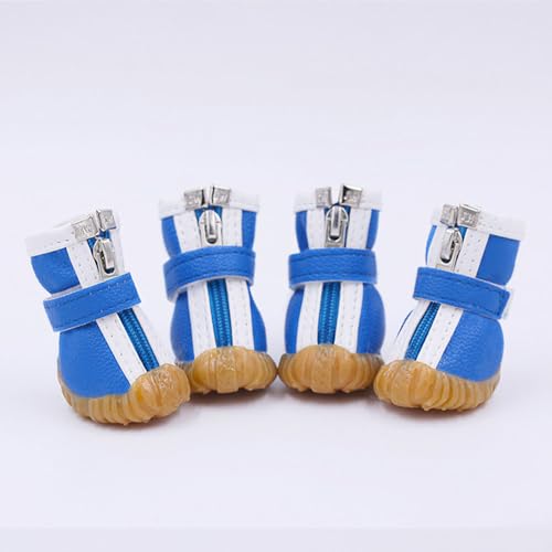 FANSU Hundeschuhe 4 Stück Hundeschuhe Pfotenschutz Hunde Schuhe Laufen Hundeschuhe Winter Schuhe für Hunde PU Schneestiefel Schuhe Hund für Kleine Mittlere Hunde (3,Blau) von FANSU