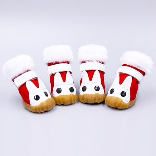 FANSU Hundeschuhe 4 Stück Hundeschuhe Pfotenschutz Hunde Schuhe Laufen Hundeschuhe Winter Schuhe für Hunde Schneestiefel Schuhe Hund für Kleine Mittlere Hunde (2,Rot) von FANSU