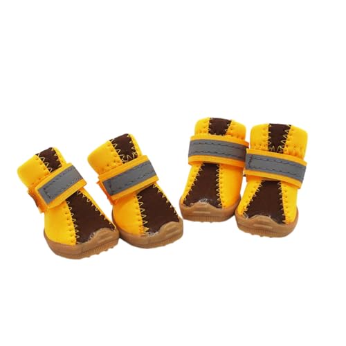 FANSU Hundeschuhe 4 Stück Hundeschuhe Pfotenschutz Hunde Schuhe Laufen Hundeschuhe Winter Schuhe für Hunde Schuhe Hund für Kleine Mittlere Hunde (2,Goldgelb) von FANSU