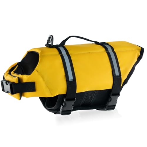 FANSU Hundeschwimmweste, Hunde Schwimmweste mit Rettungsgriff-Rettungsweste für Hunde -Verstellbare Größe zum Schwimmen, Surfen, Bootfahren (XS,Gelb) von FANSU