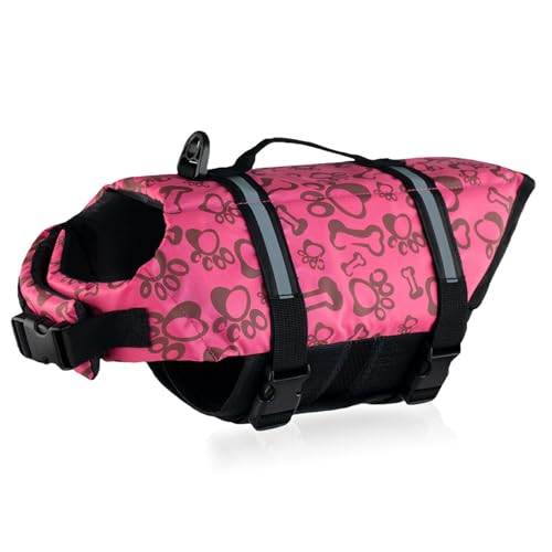 FANSU Hundeschwimmweste, Hunde Schwimmweste mit Rettungsgriff-Rettungsweste für Hunde -Verstellbare Größe zum Schwimmen, Surfen, Bootfahren (XXL,Rosa Totenkopf) von FANSU