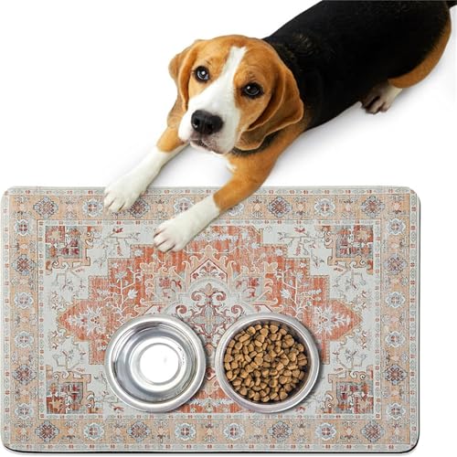 FANSU Napfunterlage Hund, Böhmen Saugfähig Schnelltrocknende Waschbar rutschfest Futtermatte, Diatomeenerde Futtermatte Hund Futterunterlage Katze, Unterlage Katzennapf (Orange,80x120cm) von FANSU