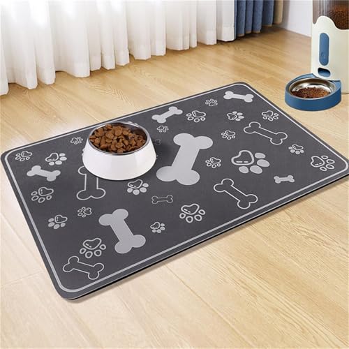 FANSU Napfunterlage Hund, Modernes Design-Druck Saugfähig Schnelltrocknende Waschbar rutschfest Futtermatte, Diatomeenerde Futtermatte Hund Futterunterlage Katze (Grau 3,30x40cm) von FANSU