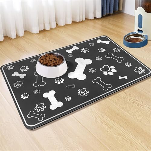 FANSU Napfunterlage Hund, Modernes Design-Druck Saugfähig Schnelltrocknende Waschbar rutschfest Futtermatte, Diatomeenerde Futtermatte Hund Futterunterlage Katze (Grau 4,40x120cm) von FANSU