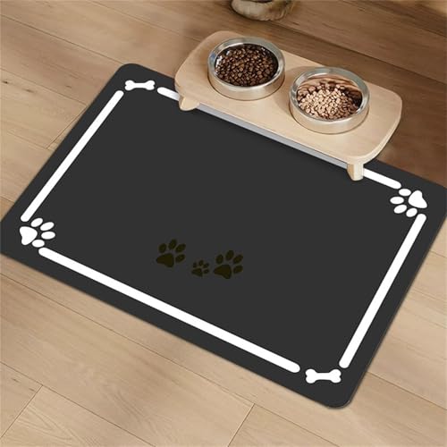 FANSU Napfunterlage Hund, Saugfähig Schnelltrocknende Waschbar rutschfest Futtermatte, Diatomeenerde Futtermatte Hund Futterunterlage Katze, Unterlage Katzennapf - Modernes Design (Schwarz,50x80cm) von FANSU