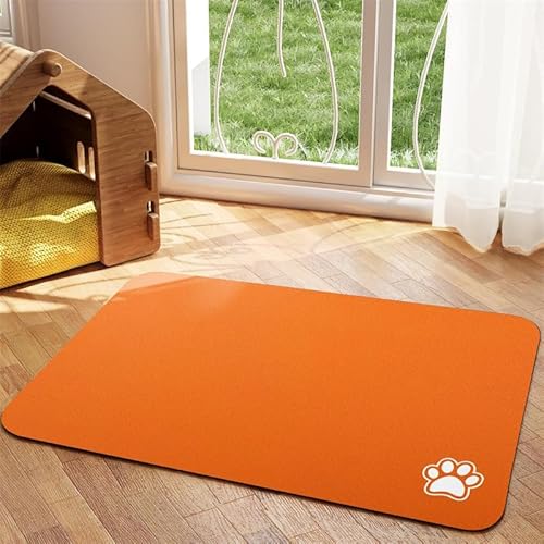 FANSU Napfunterlage Hund, Saugfähig Schnelltrocknende Waschbar rutschfest Futtermatte, Volltonfarbe Diatomeenerde Futtermatte Hund Futterunterlage Katze, Unterlage Katzennapf (Orange,80x120cm) von FANSU