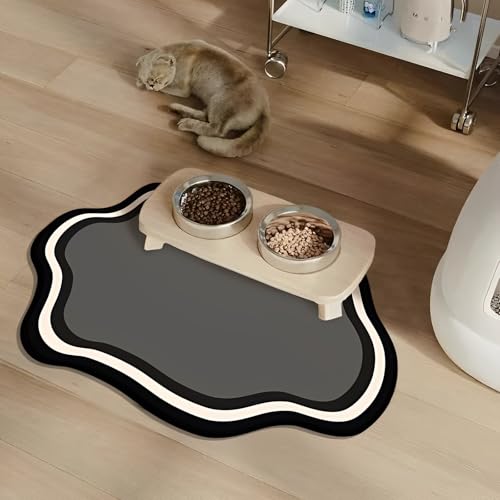 FANSU Napfunterlage Hund, Unregelmäßige Form Saugfähig Schnelltrocknende Waschbar rutschfest Futtermatte, Diatomeenerde Futtermatte Hund Futterunterlage Katze, Unterlage Katzennapf (Grau 3,50x80cm) von FANSU