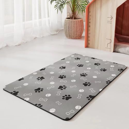 FANSU Napfunterlage Hund Saugfähig Schnelltrocknende, Waschbar rutschfest Futtermatte, Diatomeenerde Futtermatte Hund Futterunterlage Katze, für Hunde & Katzen (Grau,60x90cm) von FANSU