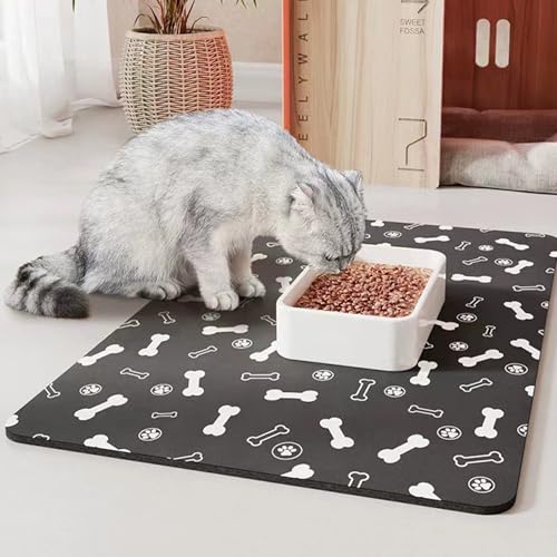 FANSU Napfunterlage Hund Saugfähig Schnelltrocknende, Waschbar rutschfest Futtermatte, Diatomeenerde Futtermatte Hund Futterunterlage Katze, für Hunde & Katzen (Schwarz,40x60cm) von FANSU