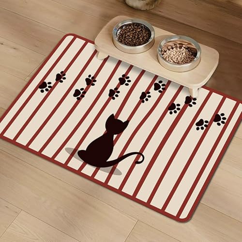 FANSU Napfunterlage Hund Saugfähig Schnelltrocknende, Waschbar rutschfest Futtermatte, Diatomeenerde Futtermatte Hund Futterunterlage Katze, für Hunde & Katzen (Schwarze Katze,60x90cm) von FANSU