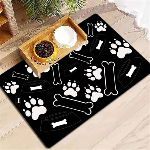 FANSU Napfunterlage Hund Saugfähig Schnelltrocknende, Wasserdicht rutschfest Futtermatte, Waschbar Universell Futtermatte Hund Futterunterlage Katze, für Hunde & Katzen (Schwarzweiß 2,50x80cm) von FANSU