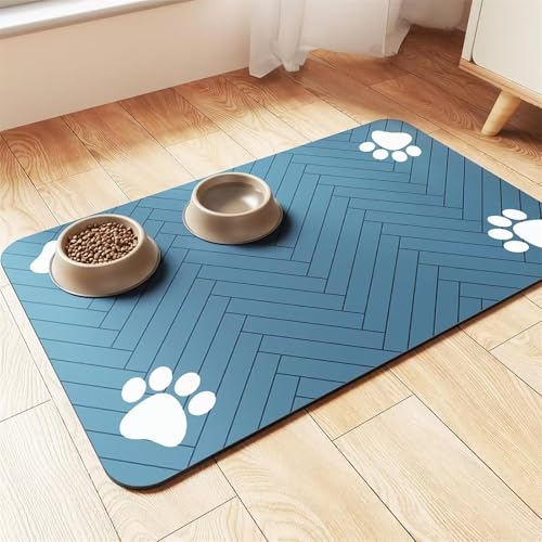 FANSU Pfeilmuster Napfunterlage Hund Saugfähig Schnelltrocknende, Waschbar rutschfest Futtermatte, Universell Futtermatte Hund Futterunterlage Katze, für Hunde & Katzen (Blue,60x90cm) von FANSU