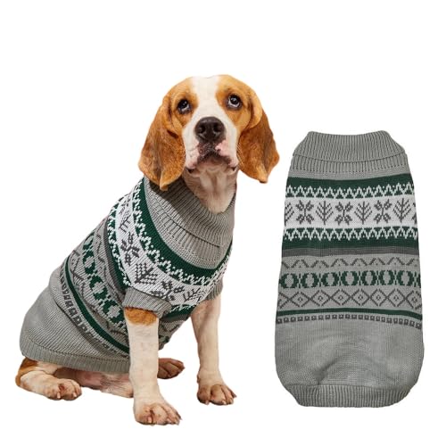 FANSU Weihnachten Hundepullover für Kleine Hunde, Klassisches Elchmuster Gestrickt Hunde Pullover Rollkragen Weiche Winter Warme Welpen Sweatshirt Hundepulli Haustier Pullover (XS,Grau) von FANSU