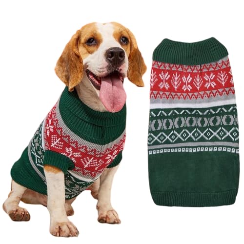 FANSU Weihnachten Hundepullover für Kleine Hunde, Klassisches Elchmuster Gestrickt Hunde Pullover Rollkragen Weiche Winter Warme Welpen Sweatshirt Hundepulli Haustier Pullover (XXL,Grün) von FANSU