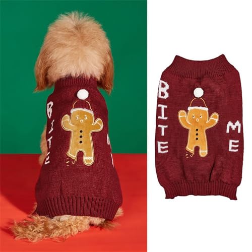 FANSU Weihnachten Hundepullover für Kleine Hunde, Weihnachtsstil Gestrickt Hunde Pullover Rollkragen Ultra Weiche Winter Warme Welpen Sweatshirt Hundepulli Haustier Pullover (S,Lebkuchenmann) von FANSU