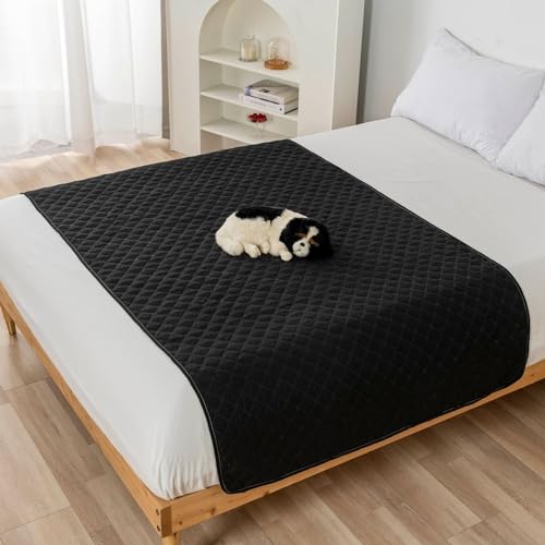 FANSU Welpen Unterlagen, Wiederverwendbare PIPI Matten für Hunde, Inkontinenzunterlage Waschbar, Welpenunterlage für Bett (130x210cm,Schwarz) von FANSU