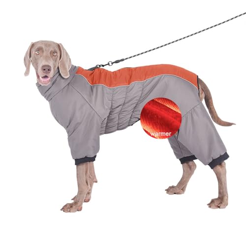 FANSU Winter Hundemantel mit Ärmeln Hundemantel für Mittelgroßer Hunde Grosse Hunde Winter Hundemantel Warme Hundejacke Haustier Jacken Wattierte Kleidung (5XL,Orange-grau) von FANSU