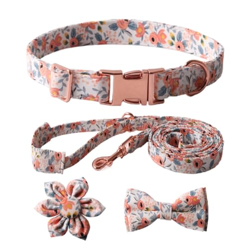 FANSWAN 4-teiliges Set Hundehalsband + Leine + Krawatte mit Blumendekoration für modische Haustierbesitzer, hebt Ihr Haustier auf von FANSWAN