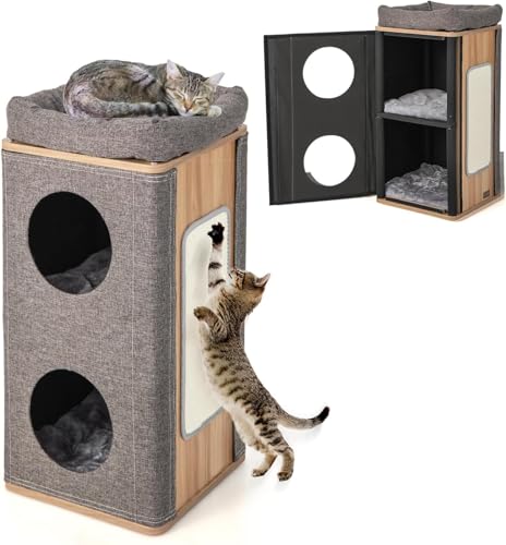 FANTASK 3-stöckige Katzenhöhle & Katzenfass mit 3 Matten, Katzenhaus mit Kratzbrett, Kratzbaum bis 20kg FANTASK 3-stöckige Katzenhöhle & Katzenfass mit 3 Matten, Katzenhaus mit Kratzbrett, Kratzbaum bis 20kg von FANTASK