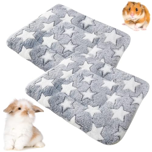 FANWINKJ 2 Stück Kleintier Plüsch Bett, Kleintier Plüsch Bett Plüsch Bett für Kätzchen, Kaninchen, Chinchillas, Eichhörnchen, warme Flauschige Decke Matratze für Winter (Grau: 34 x 28 cm) von FANWINKJ