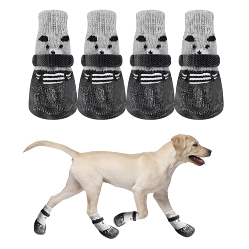 FANWINKJ 4 Hundesocken, wasserdichte rutschfeste Hundeschuhe, Hundepfotenschoner, verstellbare Hundeschuhe - mit Klettverschluss, geeignet für kleine und mittelgroße Hunde (L(5 x 6.5 cm)) von FANWINKJ