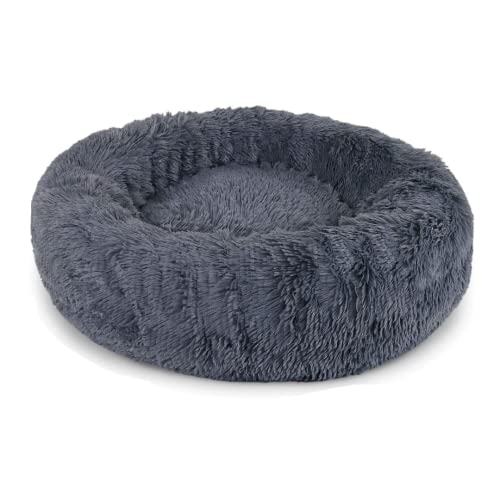 FAOLONE Selbstwärmendes Haustierbett, Donut-, Katzen- und Hundebett, beruhigendes Katzen- und Hundebett für Haustiere, Katzenbetten, bequem, rund, ultraweich, waschbar, Größe M, 61 cm, Dunkelgrau von FAOLONE