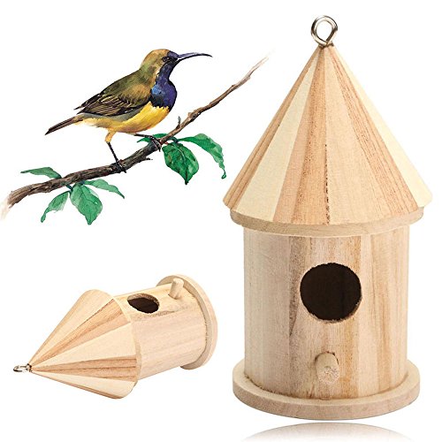 FARUTA Holz-Garten-Vogelhaus, hängendes Vogelhaus, unlackiert, natürliches handgefertigtes Holz, dekoratives Vogelhaus für Kinder, um gemütliche Ruheplatz für Vögel zu bauen, charmante natürliche von FARUTA