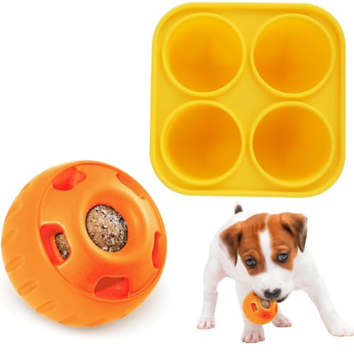 FARYODI Schleckball Hund,Pupsicle Hundespielzeug Langlebiges Leckerli,Interaktives Hunde Leckerli Ball Spielzeug,Befüllbares Hundespielzeug (Orangefarbene Kugel) von FARYODI