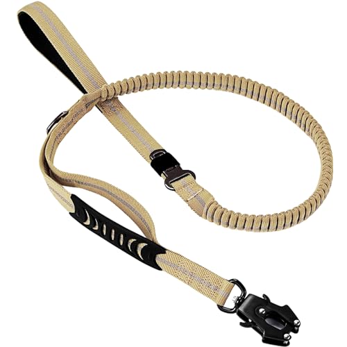 Taktische Hundeleine,Bungee Reflektierend Hundeleine,Elastische Ruckdämpfer Führleine Für Große Mittlere Hunde,Nylon Leine,Hund Übungsleine,130cm-190cm (Khaki) von FARYODI