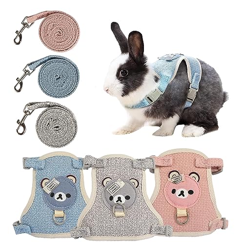 3 Stück Kaninchen Leine 120cm Verstellbare Katzengeschirr Kaninchen Geschirr Hasenleine Zwergkaninchen Kaninchen Leine für Zwergkaninchen Katzen Geschirr Set mit Leine für Katzen Cat Harness (1-3kg) von FASBET