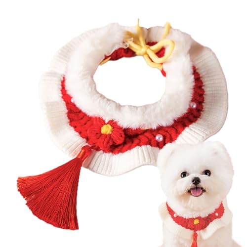 Neujahrs-Halsband für Hunde, gestricktes Neujahrshalsband – niedliches Haustierzubehör mit künstlichem Wollfutter, rotes Haustierhalsband für drinnen und draußen von FASSME
