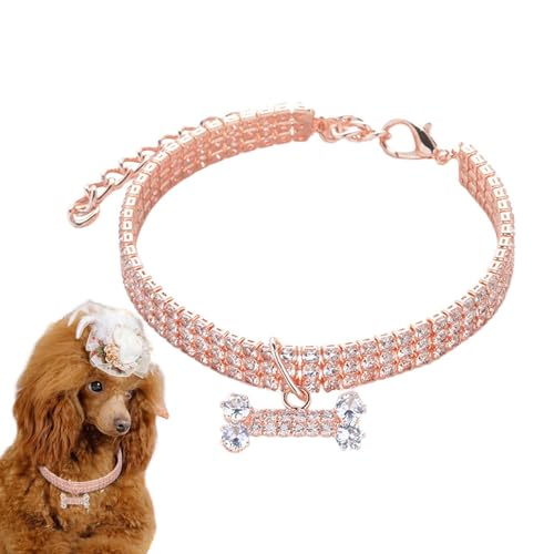 Strass-Hundehalsband | Strass-Halskette mit Knochenanhänger, verstellbare Katzen- und Hunde-Halskette – eleganter Hochzeits-Schmuck für kleine Haustiere, Strass-Knochenanhänger für Haustiere von FASSME