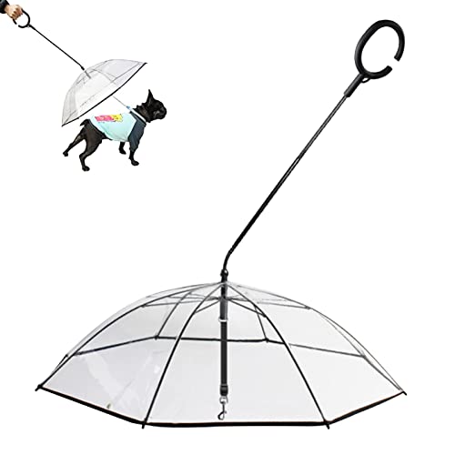 Transparenter Regenschirm für kleine Hunde, regenfest, schneefest, für kleine Hunde, C-förmiger Griff, Winkel, verstellbare Hundeleine für kleine Haustiere, 2 Stück von FASSME
