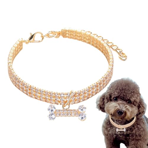 FASSME Glitzerndes Hundehalsband – Strass-Halskette mit Knochenanhänger, 3 Reihen Strass, eleganter Hochzeitskatzen- und Hundeschmuck, Partyzubehör von FASSME