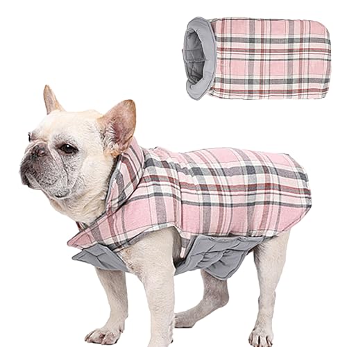 Hundemantel für kaltes Wetter, wendbar, winddicht, wasserdicht, gemütlich, Fleece-Weste, britischer Stil, kariert mit Loch für Geschirr, Schneekleidung für kleine, mittelgroße und große Hunde von FASSME