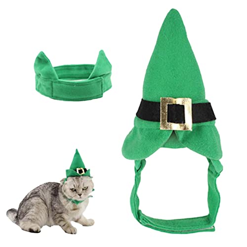 St. Patrick's Day Katze Hund mit Kragen,Lustiger Haustier-Kopfschmuck, scharfer grüner mit Spitzen, Haustier-Kostümzubehör | Kinder Cosplay Elf Partyzubehör, Haustier Weihnachtskostüme Outfit von FASSME