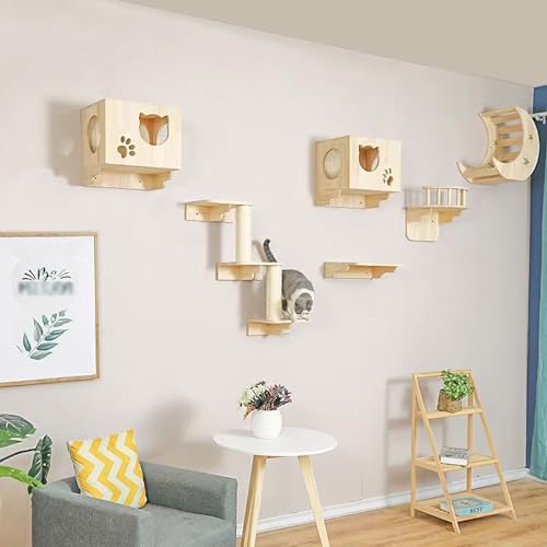 FATACO Katzen Kletterwand, Katzen Wand Klettern, Katzenwandmöbel aus Massivem Holz, Platzsparend, Selbstgemacht und Einfach zu Montieren (Size : Style 3) von FATACO