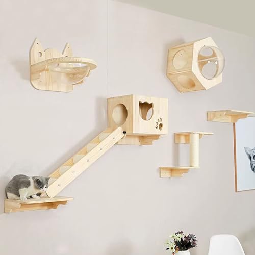 FATACO Katzen Kletterwand, Katzen Wand Klettern, Katzenwandmöbel aus Massivem Holz, Platzsparend, Selbstgemacht und Einfach zu Montieren (Size : Style 4) von FATACO