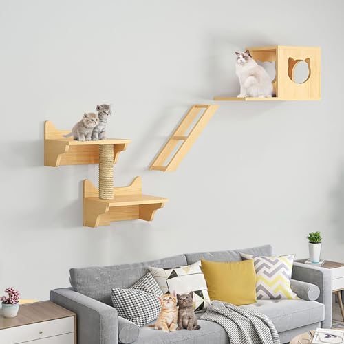 FATACO Kletterwand Katzen, Moderne Wandmontierte Katzenmöbel, Inklusive Katzen-Wandkratzern, Katzenhaus, Stufen, Leitern, Verdickter Platte, DIY-freie Kombination (Size : B1-5PCS) von FATACO