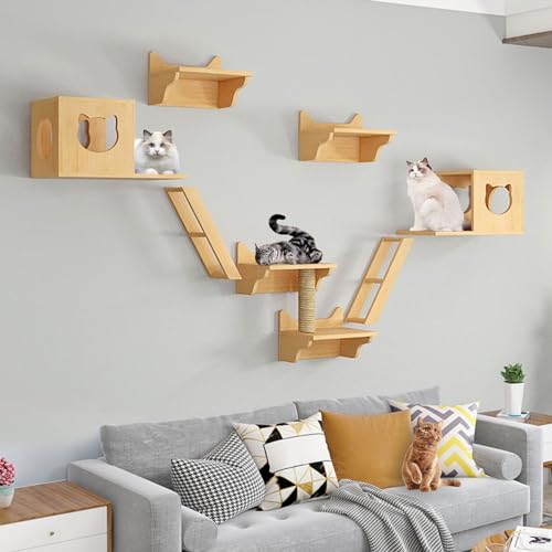 FATACO Kletterwand Katzen, Moderne Wandmontierte Katzenmöbel, Inklusive Katzen-Wandkratzern, Katzenhaus, Stufen, Leitern, Verdickter Platte, DIY-freie Kombination (Size : B3-9PCS) von FATACO