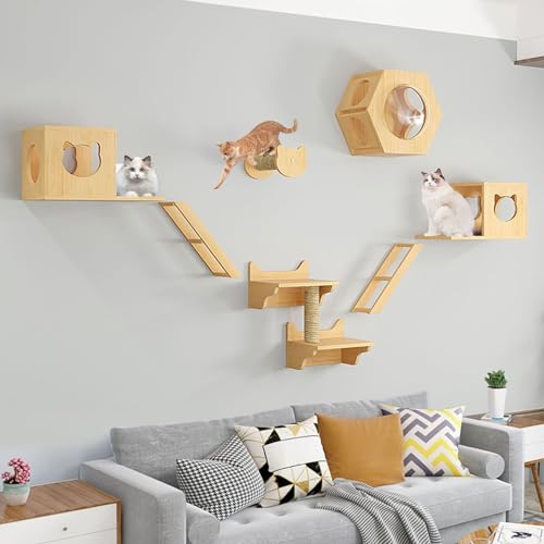 FATACO Kletterwand Katzen, Moderne Wandmontierte Katzenmöbel, Inklusive Katzen-Wandkratzern, Katzenhaus, Stufen, Leitern, Verdickter Platte, DIY-freie Kombination (Size : B4-9PCS) von FATACO