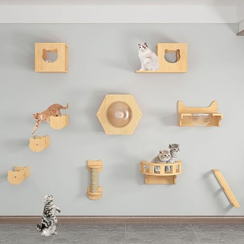 FATACO Kletterwand Katzen, Moderne Wandmontierte Katzenmöbel, Inklusive Katzen-Wandkratzern, Katzenhaus, Stufen, Leitern, Verdickter Platte, DIY-freie Kombination (Size : B6-10PCS) von FATACO