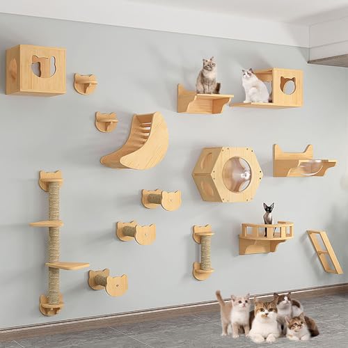 FATACO Kletterwand Katzen, Moderne Wandmontierte Katzenmöbel, Inklusive Katzen-Wandkratzern, Katzenhaus, Stufen, Leitern, Verdickter Platte, DIY-freie Kombination (Size : B9-15PCS) von FATACO