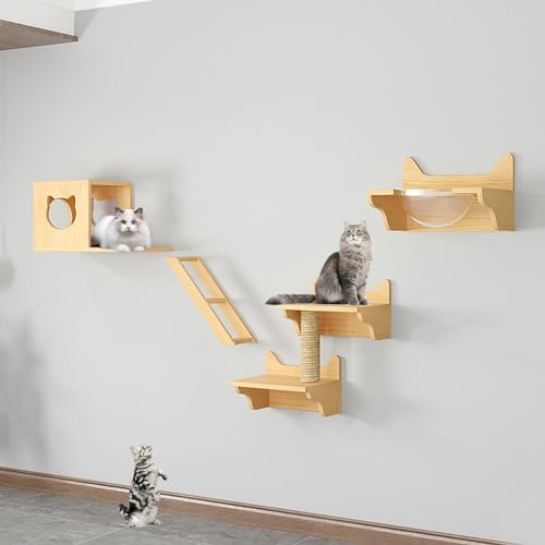 FATACO Kletterwand Katzen Ecke, Katzenregale und Sitzstangen für Die Wand, mit Kratzbaum, Katzensitzstange, Katzenkratzer, Katzenbrücke und Katzenhütte (Size : B2-6PCS) von FATACO