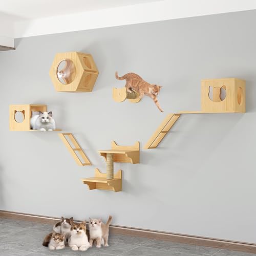 FATACO Kletterwand Katzen Ecke, Katzenregale und Sitzstangen für Die Wand, mit Kratzbaum, Katzensitzstange, Katzenkratzer, Katzenbrücke und Katzenhütte (Size : B3-9PCS) von FATACO